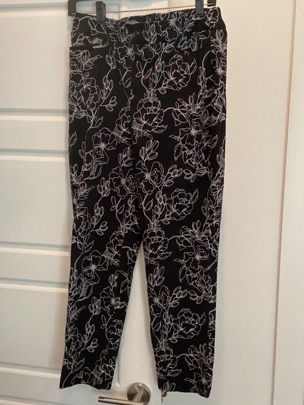 Chico's Black Pants with White Floral Print